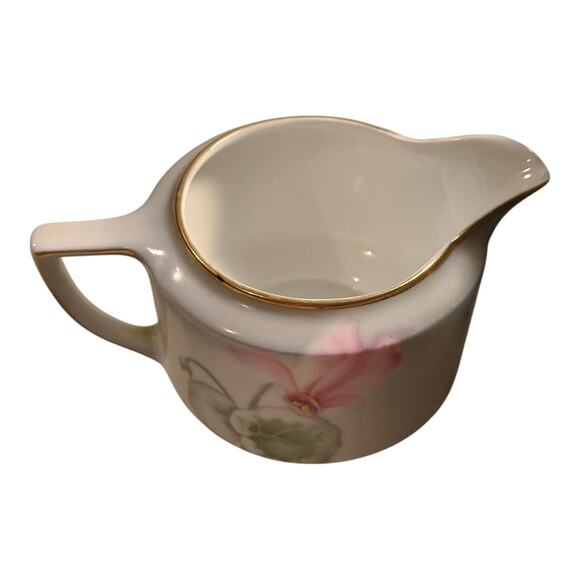 Tirschenreuth PT Gray Pink Flowers Creamer And Sugar Dish Gold Trim Hand Painted - Picture 6 of 12